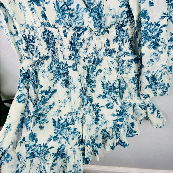Gap x LoveShackFancy Blue Floral Ruffle Mini Dress Size Small - Picture 4 of 12